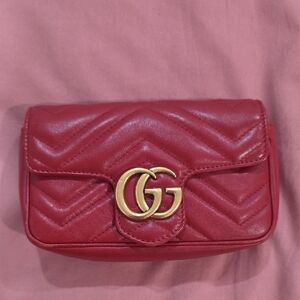 Gucci Red Quilted Clutch with Gold Logo